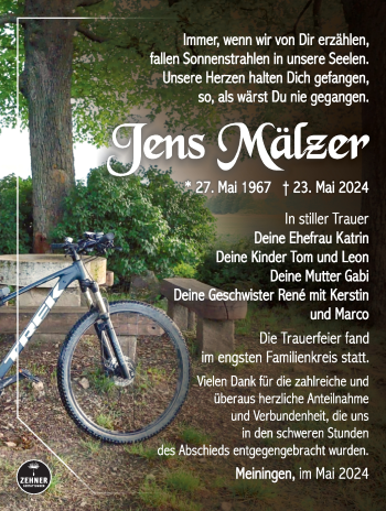 Traueranzeige von Jens Mälzer von Südthüringer Presse
