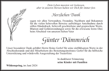 Traueranzeige von Günter Dämmrich von Südthüringer Presse