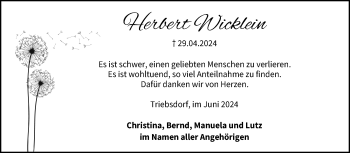 Traueranzeige von Herbert Wicklein von Neue Presse Coburg