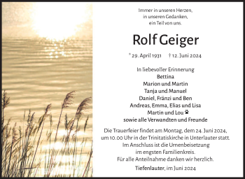 Traueranzeige von Rolf Geiger von Neue Presse Coburg