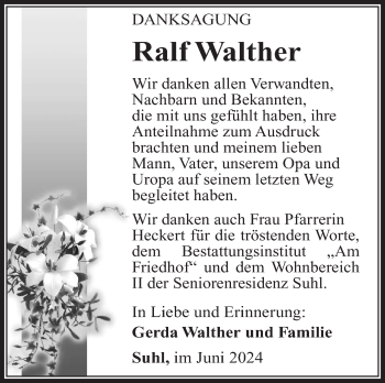 Traueranzeige von Ralf Walther von Südthüringer Presse