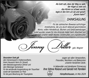 Traueranzeige von Jenny Diller von Südthüringer Presse