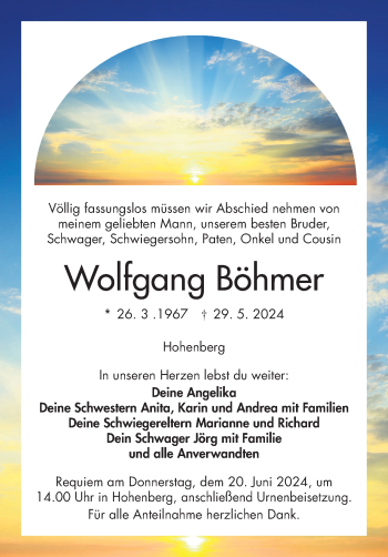Traueranzeige von Wolfgang Böhmer von Frankenpost