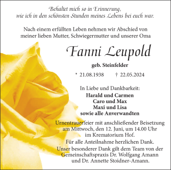 Traueranzeige von Fanni Leupold von Frankenpost