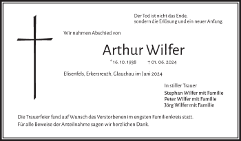 Traueranzeige von Arthur Wilfer von Frankenpost