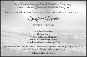 Traueranzeige von Siegfried Martin von Südthüringer Presse