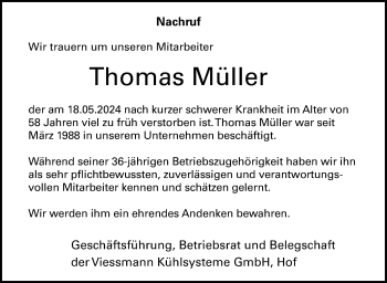Traueranzeige von Thomas Müller von Frankenpost