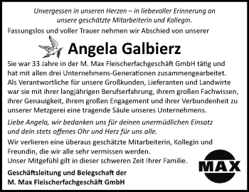 Traueranzeige von Angela Galbierz von Frankenpost