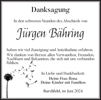 Traueranzeige von Jürgen Bähring von Südthüringer Presse