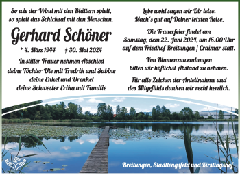 Traueranzeige von Gerhard Schöner von Südthüringer Presse
