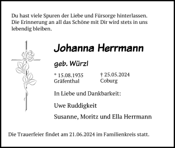 Traueranzeige von Johanna Herrmann von Südthüringer Presse