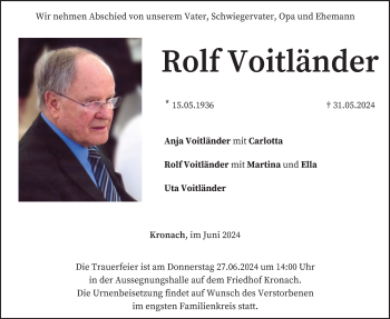 Traueranzeige von Rolf Voitländer von Neue Presse Coburg