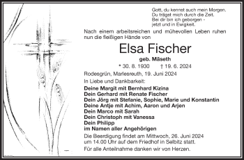 Traueranzeige von Elsa Fischer von Frankenpost