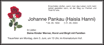 Traueranzeige von Johanne Pankau von Frankenpost