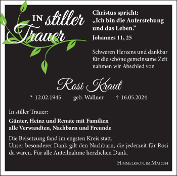 Traueranzeige von Rosi Kraut von Frankenpost