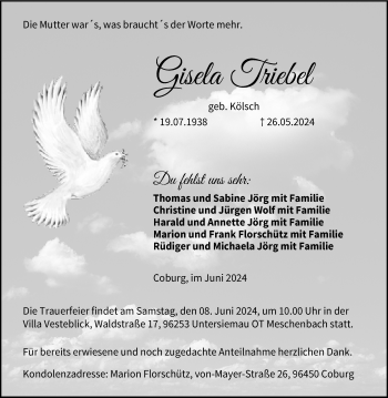 Traueranzeige von Gisela Triebel von Neue Presse Coburg