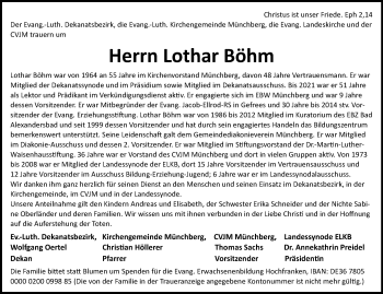 Traueranzeige von Lothar Böhm von Frankenpost