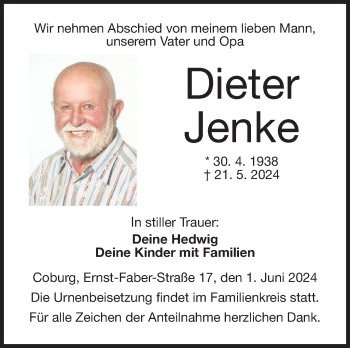 Traueranzeige von Dieter Jenke von Neue Presse Coburg