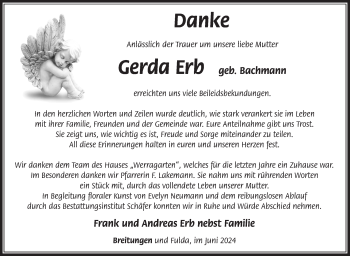 Traueranzeige von Gerda Erb von Südthüringer Presse