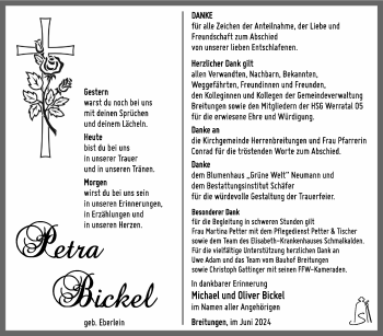Traueranzeige von Petra Bickel von Südthüringer Presse