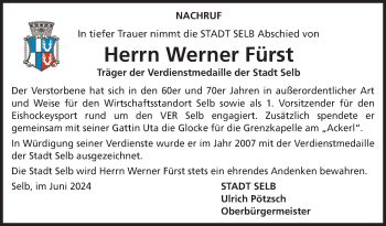 Traueranzeige von Werner Fürst von Frankenpost