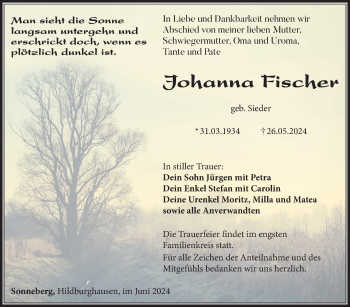 Traueranzeige von Johanna Fischer von Südthüringer Presse
