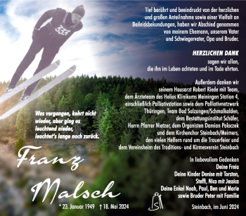 Traueranzeige von Franz Malsch von Südthüringer Presse