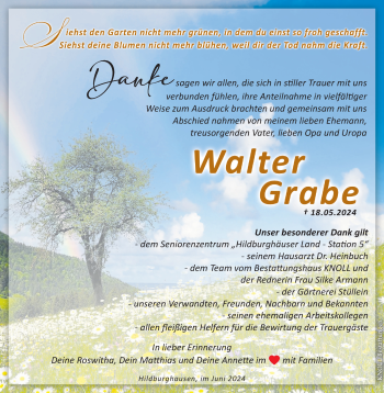 Traueranzeige von Walter Grabe von Südthüringer Presse