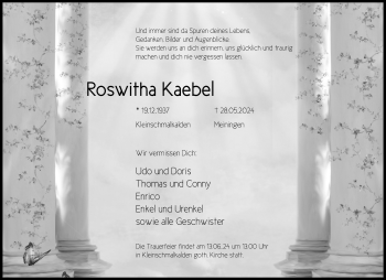 Traueranzeige von Roswitha Kaebel von Südthüringer Presse