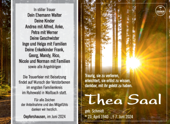 Traueranzeige von Thea Saal von Südthüringer Presse