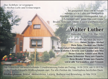 Traueranzeige von Walter Luther von Südthüringer Presse