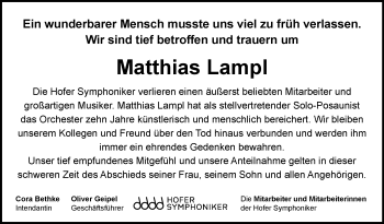 Traueranzeige von Matthias Lampl von Frankenpost