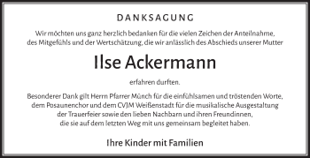 Traueranzeige von Ilse Ackermann von Frankenpost