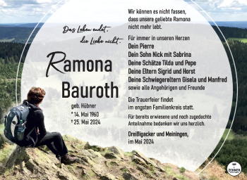 Traueranzeige von Ramona Bauroth von Südthüringer Presse