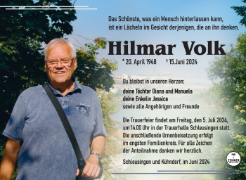 Traueranzeige von HIlmar Volk von Südthüringer Presse