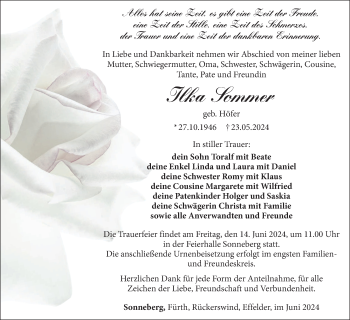 Traueranzeige von Ilka Sommer von Südthüringer Presse