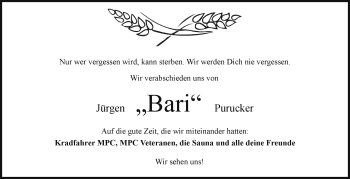 Traueranzeige von Jürgen Purucker von Frankenpost