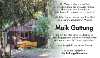 Traueranzeige von Maik Gattung von Südthüringer Presse