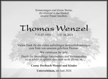 Traueranzeige von Thomas Wenzel von Südthüringer Presse
