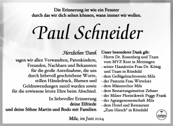 Traueranzeige von Paul Schneider von Südthüringer Presse