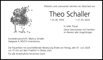Traueranzeige von Theo Schaller von Neue Presse Coburg