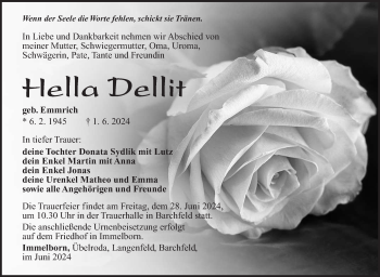 Traueranzeige von Hella Dellit von Südthüringer Presse