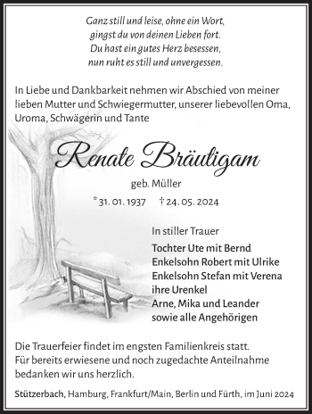 Traueranzeige von Renate Bräutigam von Südthüringer Presse