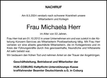 Traueranzeige von Michaela Herr von Neue Presse Coburg