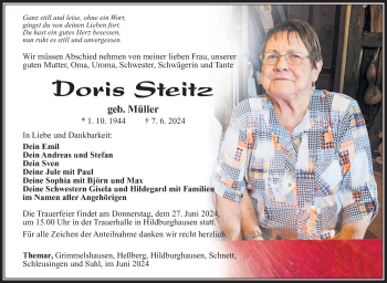 Traueranzeige von Doris Steitz von Südthüringer Presse
