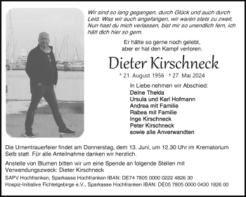 Traueranzeige von Dieter Kirschneck von Frankenpost