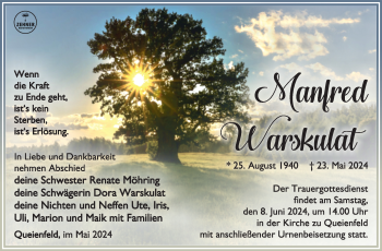 Traueranzeige von Manfred Warskulat von Südthüringer Presse