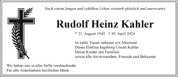 Traueranzeige von Rudolf Kahler von Frankenpost