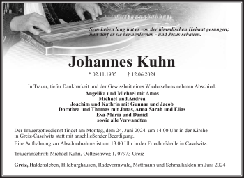 Traueranzeige von Johannes Kuhn von Südthüringer Presse