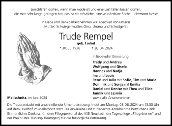 Traueranzeige von Trude Rempel von Neue Presse Coburg